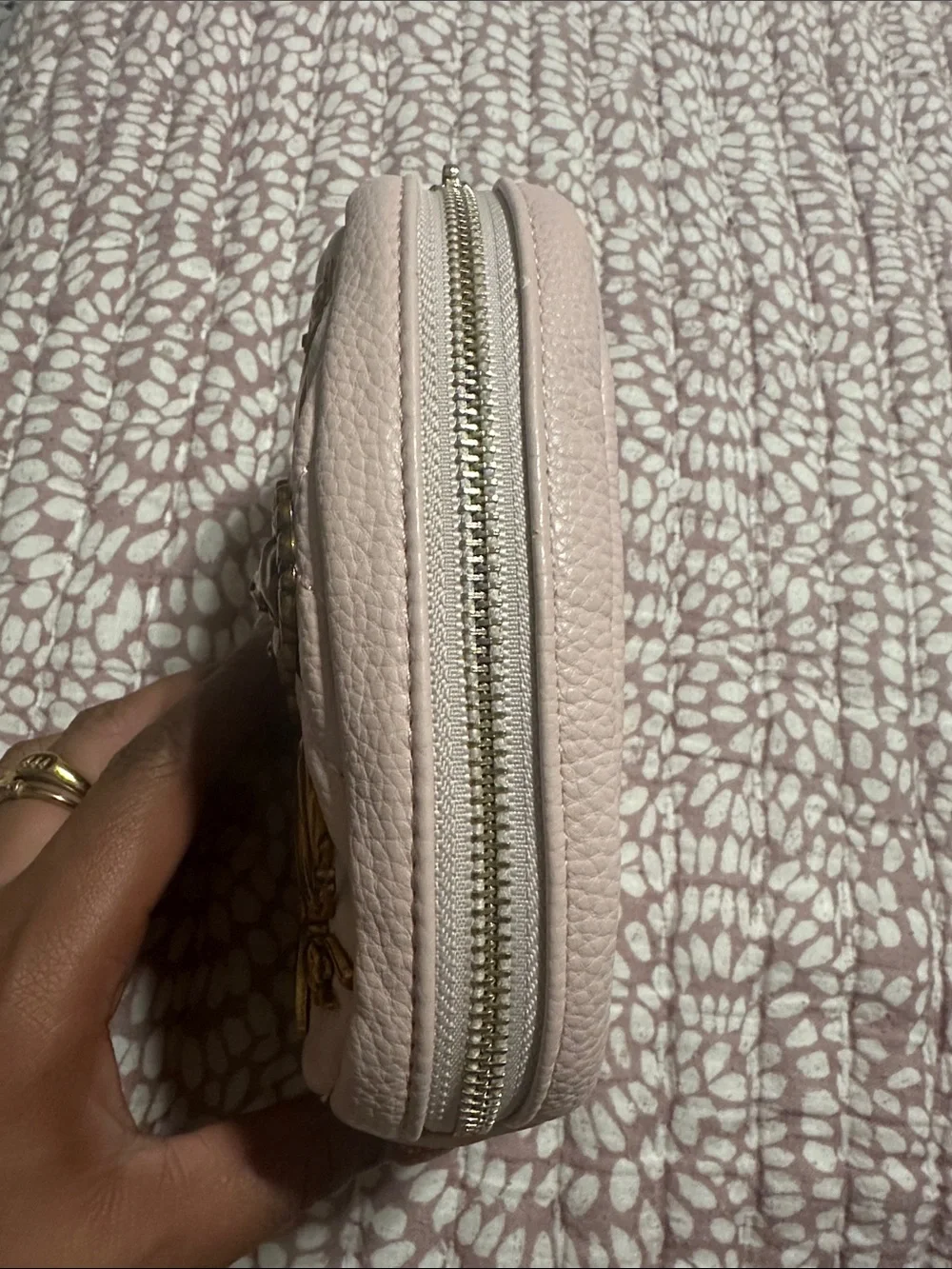 Women's Quilted Pale Pink Crossbody Pouch with Gold Animal Studs